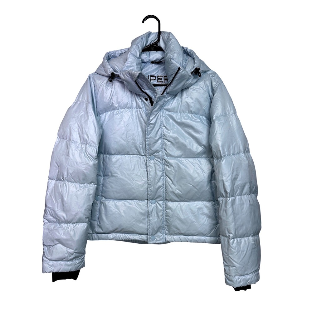Aritzia The Super Puff Liquid Shine Shorty Down Puffer Cropped Jacket Blue Small